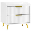 White Elegant Two Drawer Bedside Table for With Gold Legs and Handles by HOMCOM