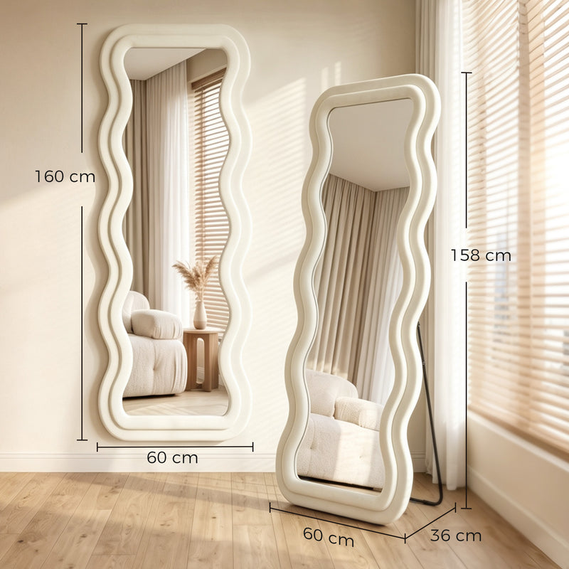 Full Length Mirror for Quick Outfit Checks with Velvet Frame Cream White