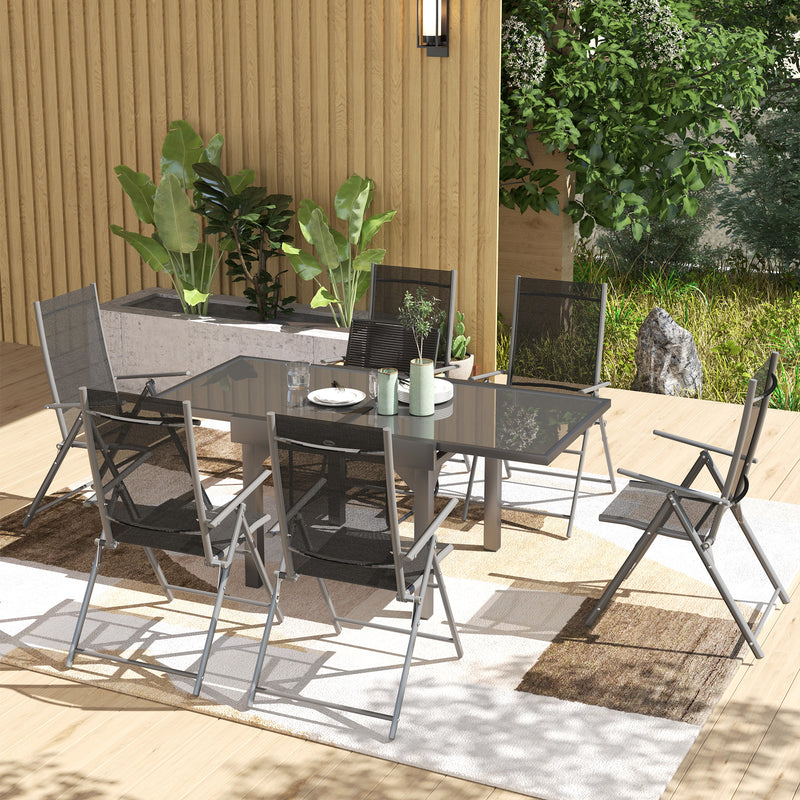 7 Piece Outdoor Dining Set Extendable Table and 6 Folding Chairs Grey by Outsunny