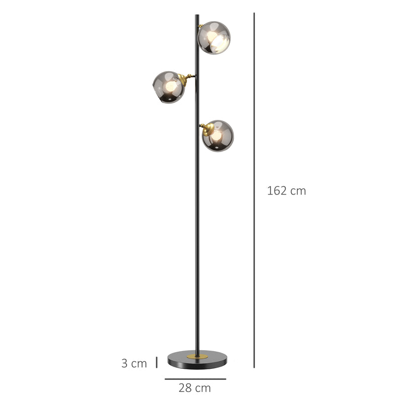 Modern Tree Floor Lamp with 3 Adjustable Lights for Living Room or Bedroom, Grey