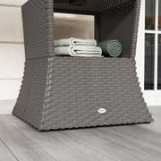 Rattan Garden Table with Parasol Hole and Storage Shelf for Outdoor Use Dark Grey Outsunny