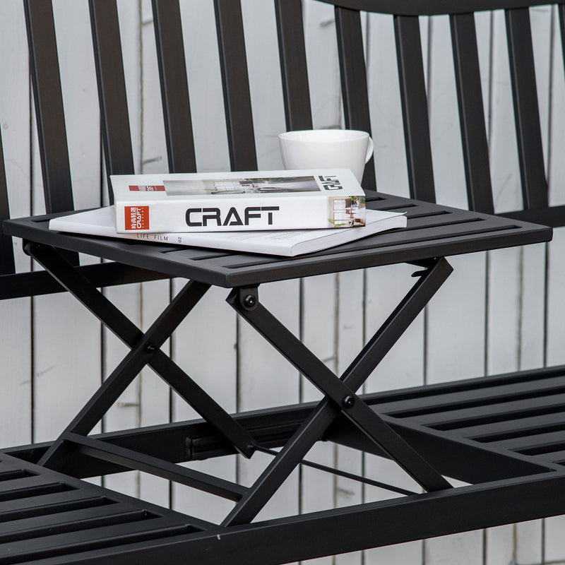 Outdoor Metal Bench with Pull-Out Centre Table for Garden or Patio Seating Black Outsunny