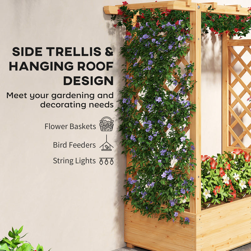 Wooden Raised Garden Planter With Trellis And Roof For Vegetables And Flowers Natural AOSOM