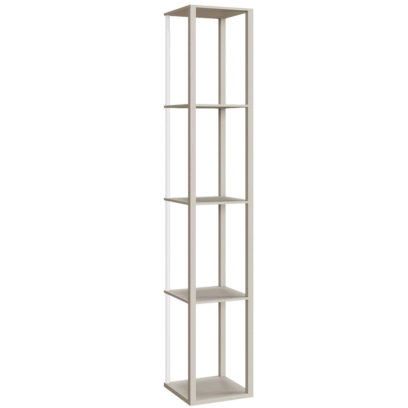 Tall LED Floor Lamp with Shelves and Remote Control for Living Room or Bedroom Oak