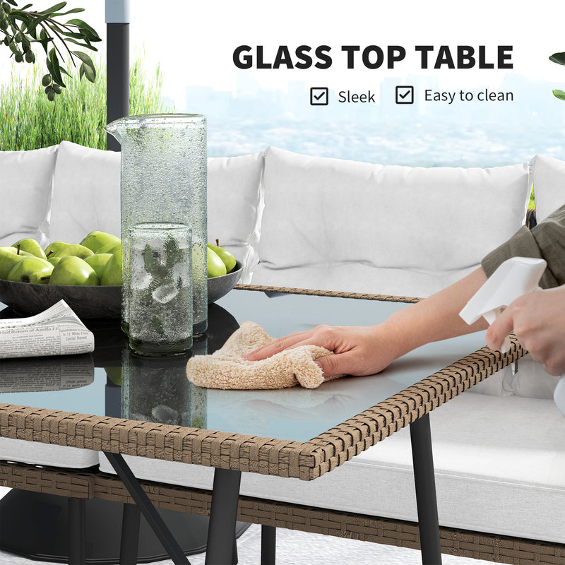 6 Seater Rattan Garden Sofa Set With Cushions and Glass Table by Outsunny