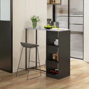 Bar Table with Storage Shelves and Wine Rack for Small Kitchens Grey Marble Black Homcom