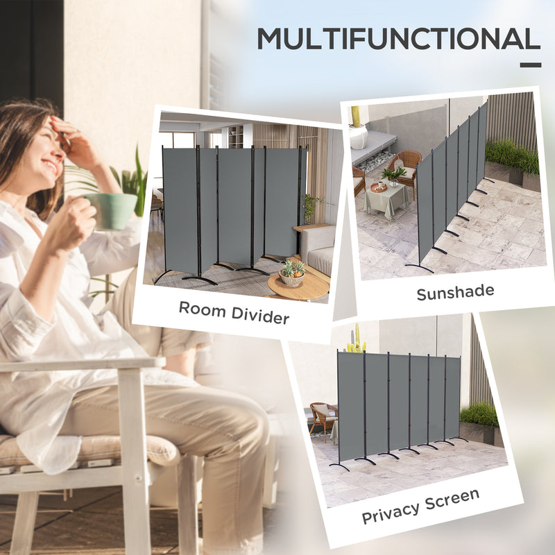 6 Panel Folding Garden Privacy Screen Freestanding Room Divider for Outdoor Use Dark Grey AOSOM