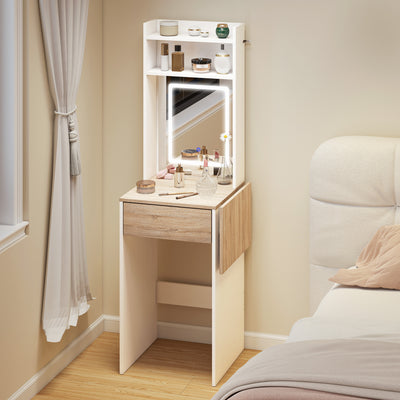 Dressing Table with Adjustable LED Mirror and Storage for Small Bedrooms White Wood Effect AOSOM