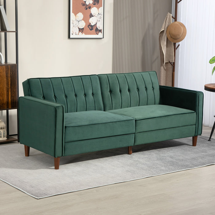 Dark Green Velvet Feel 3 Seater Sofa Bed Modern Design by HOMCOM