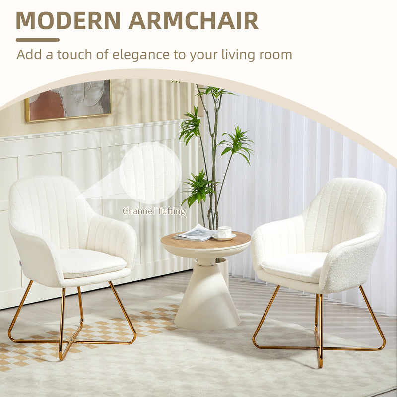 Set of Two Cream Sherpa Fleece Dining Chairs with Gold Legs by HOMCOM
