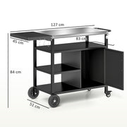 Black Outdoor BBQ Trolley with Foldable Side Table and Storage by Outsunny