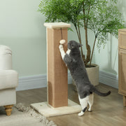 81cm Beige Cat Scratcher with Jute Rope Hanging Ball and Soft Plush Cover by PawHut