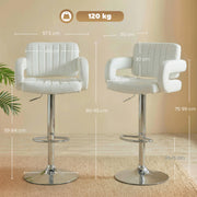 Adjustable Bar Stools with Padded Armrests for Kitchen Island or Breakfast Bar Set of 2 White AOSOM