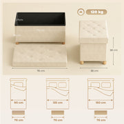 Velvet storage ottoman - Cream