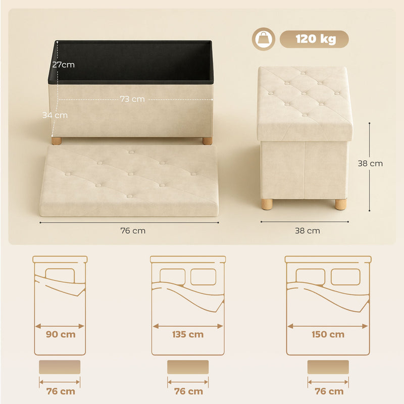 Velvet storage ottoman - Cream