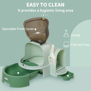 2 in 1 Enclosed Cat Litter Box With Drawer Tray Scoop and Easy Access Top, Green
