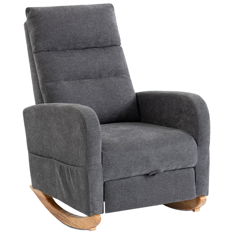 Rocking Chair with Retractable Footrest and High Back for Relaxing at Home Grey AOSOM