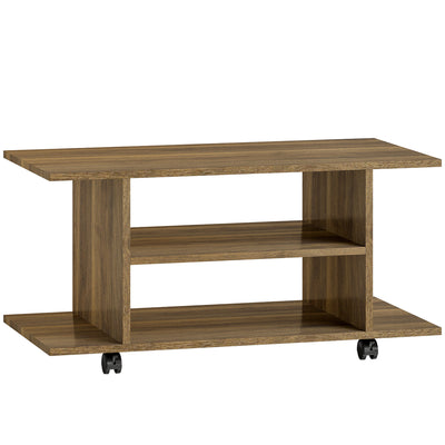 Modern TV Stand With Storage Shelves and Wheels for Bedroom or Living Room Walnut AOSOM