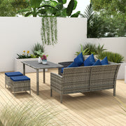 5 Piece Rattan Garden Dining Set With Cushions Dark Blue by Outsunny