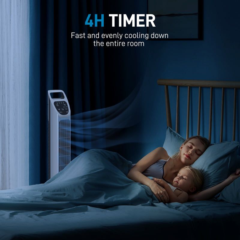 31 Inch Oscillating Tower Fan with Remote and Timer for Home or Office Use, Silver