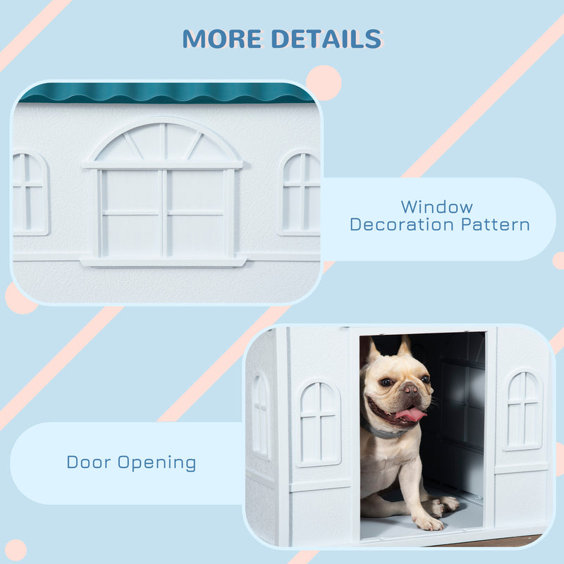 Medium Plastic Dog House Weather Resistant for Indoor and Outdoor Use White and Blue