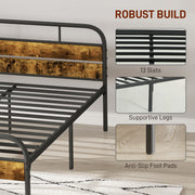 Industrial Style King Size Bed Frame Black and Brown Sturdy Metal and Wood by HOMCOM