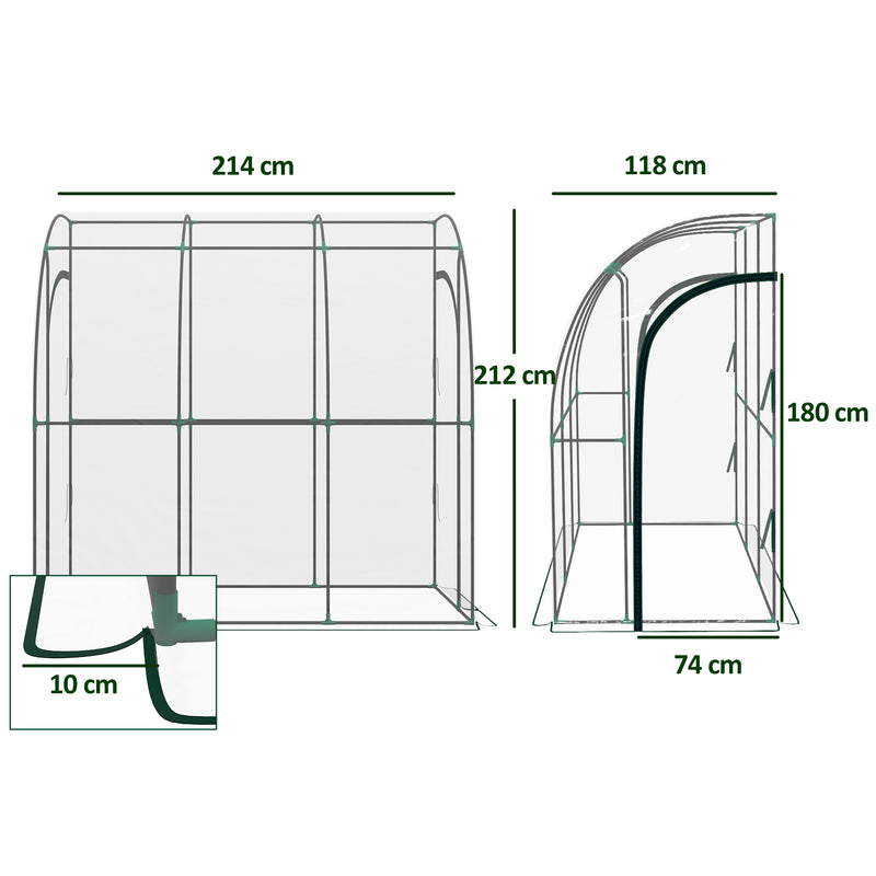 Walk In Lean To Greenhouse 214cm x 118cm with Shelves Ideal for Small Gardens Green