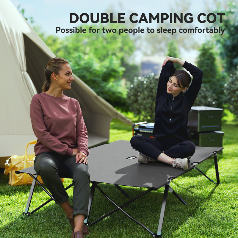 Double Folding Camping Bed for Two Adults Raised Off Ground Charcoal Grey