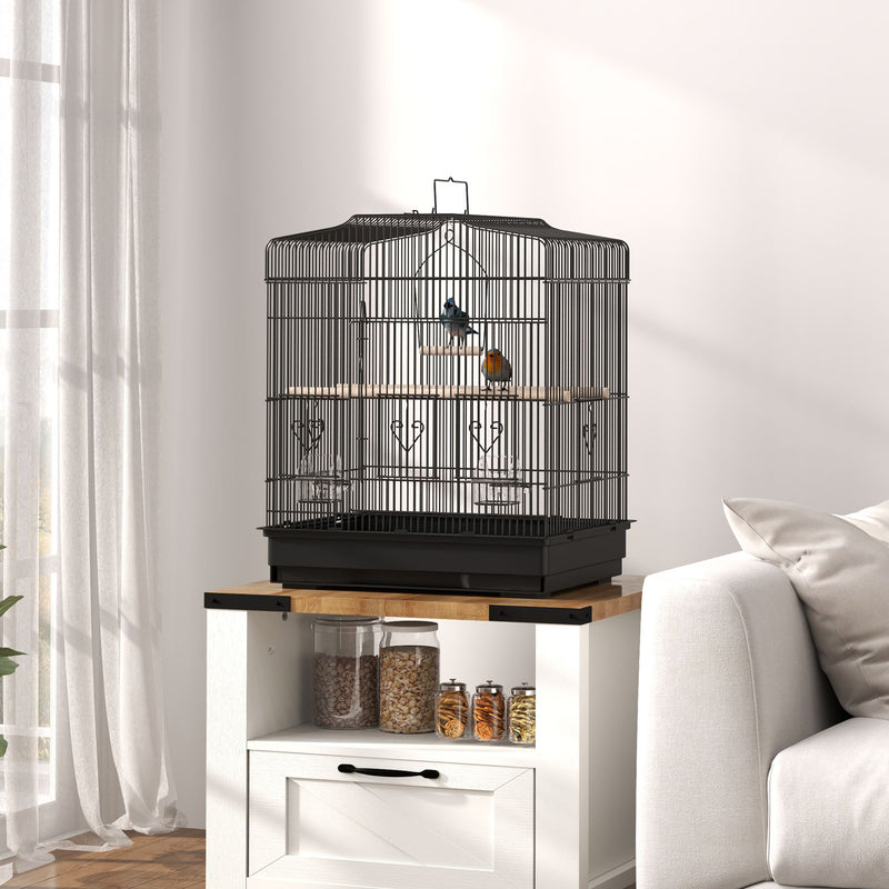 Large Metal Bird Cage with Perches Food Bowls and Swing for Budgies and Parakeets Black by PawHut
