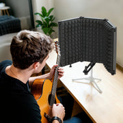 Foldable Microphone Isolation Shield With Adjustable Panels For Studio Recording Black AOSOM