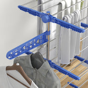 Four Shelf Folding Clothes Airer with Side Wings and Wheels for Indoor Drying, Blue