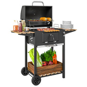Charcoal BBQ Grill with Adjustable Charcoal Pan Warming Rack Shelves and Wheels by Outsunny