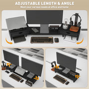 Dual Monitor Stand Riser with 2 Drawers Adjustable Length for PC Laptop and Printer Black by HOMCOM