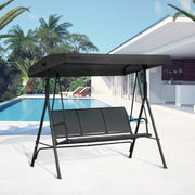 Black Three Seater Garden Swing Chair With Adjustable Canopy For Shaded Outdoor Comfort