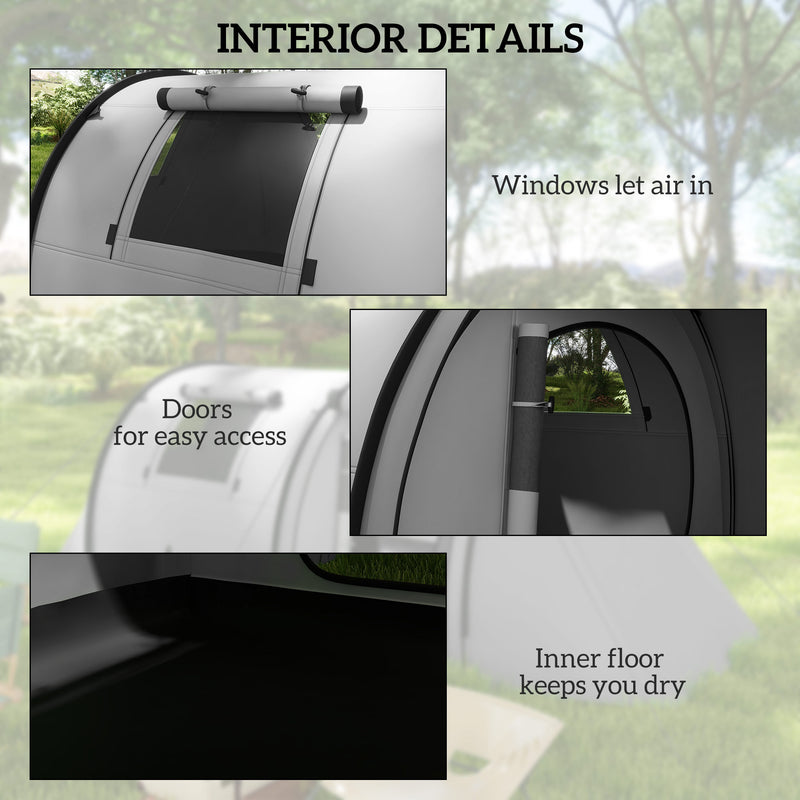 4 Person Tunnel Tent with Separate Bedroom and Living Area for Dry Camping Grey