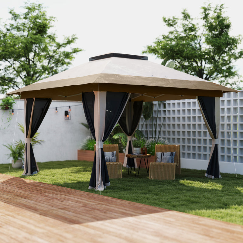 3.6 x 3.6m Pop Up Gazebo with Mesh Sides, Carry Case, Weight Bags, Beige by Outsunny
