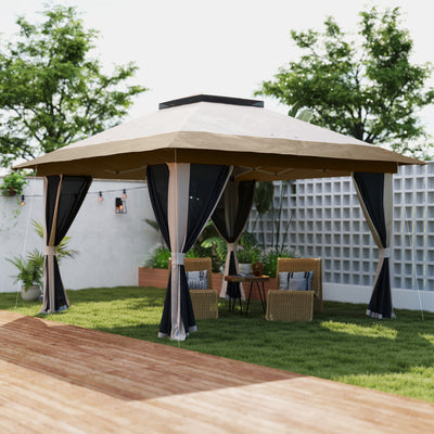 3.6 x 3.6m Pop Up Gazebo with Mesh Sides, Carry Case, Weight Bags, Beige by Outsunny