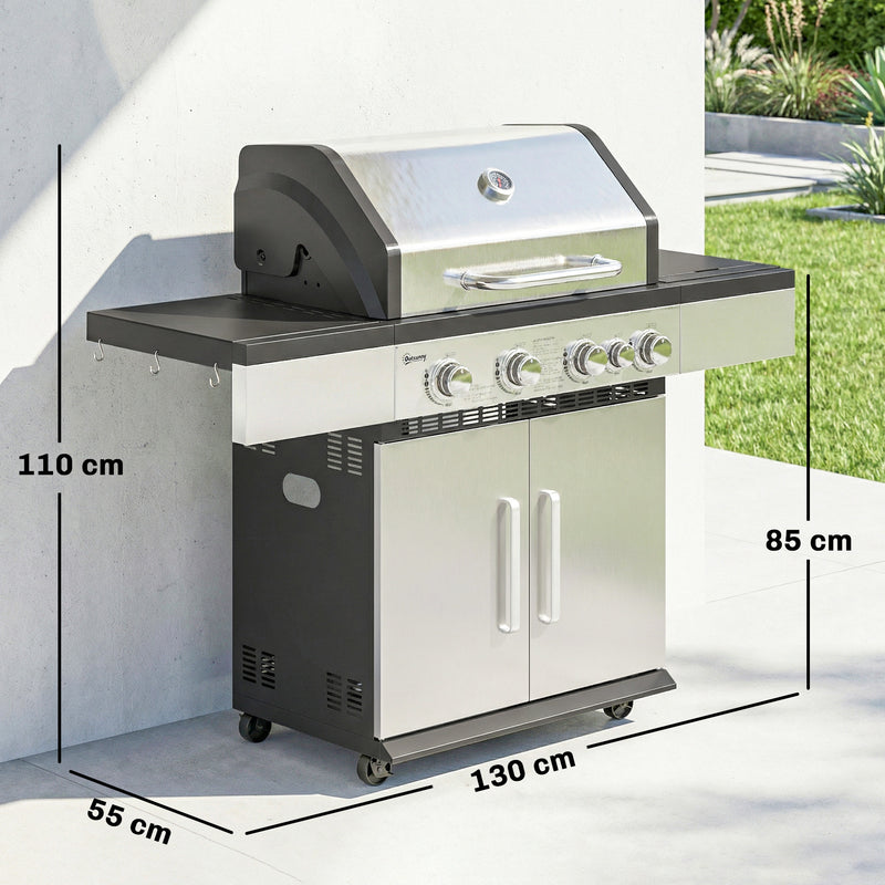 Gas Barbecue with 5 Burners for Easy Outdoor Cooking and Entertaining Black Outsunny