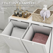 Double Laundry Hamper Cabinet with Tilt Out Baskets for Bathroom or Bedroom Storage White