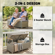 Garden Storage Bench with Hidden Compartment and Cushioned 2 Seater for Tidy Patios Light Grey Outsunny