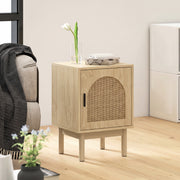 Bedside Table with Adjustable Shelf and Rattan Door for Organised Bedroom Storage Natural Wood Homcom