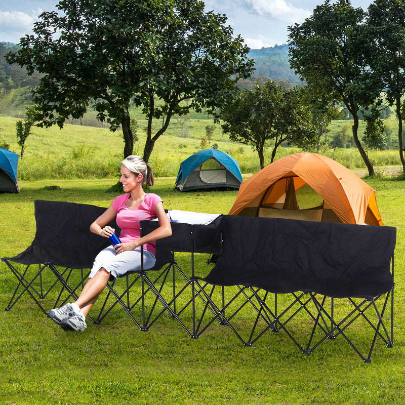 Folding 6 Seater Outdoor Bench With Cooler Bag For Easy Group Seating Black