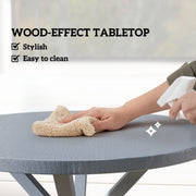 Dark Grey Round Outdoor Garden Table with Wood Effect Top 85cm Steel Frame by Outsunny