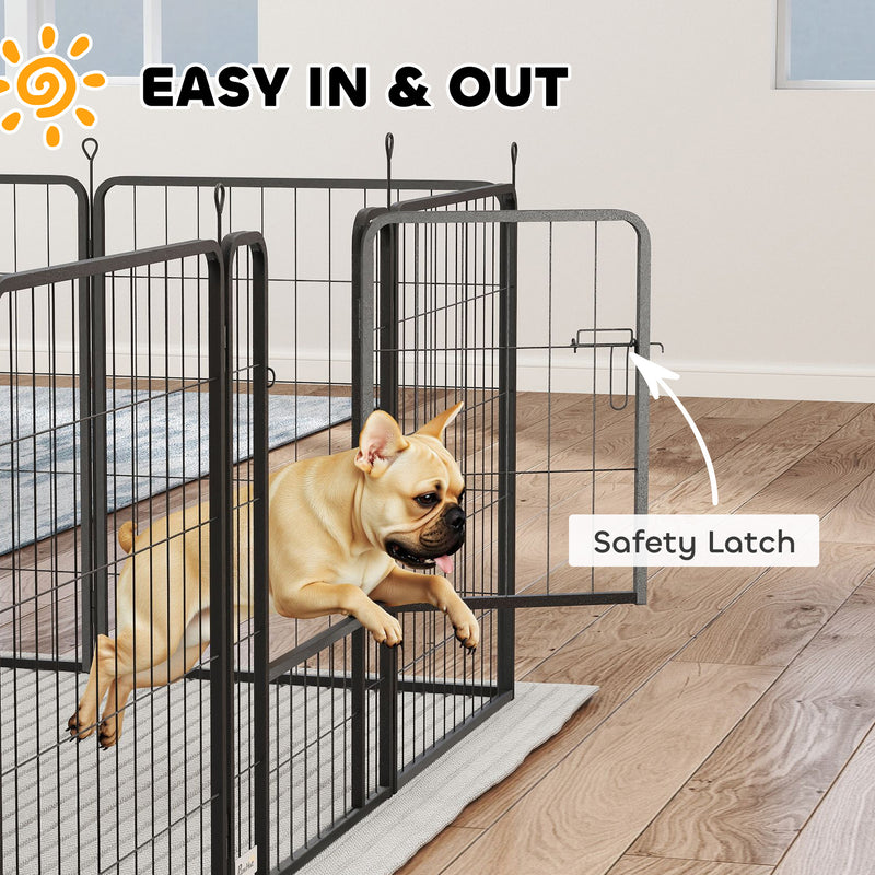 12 Panel Heavy Duty Dog Playpen with Doors for Medium Dogs 80 cm High Black by PawHut