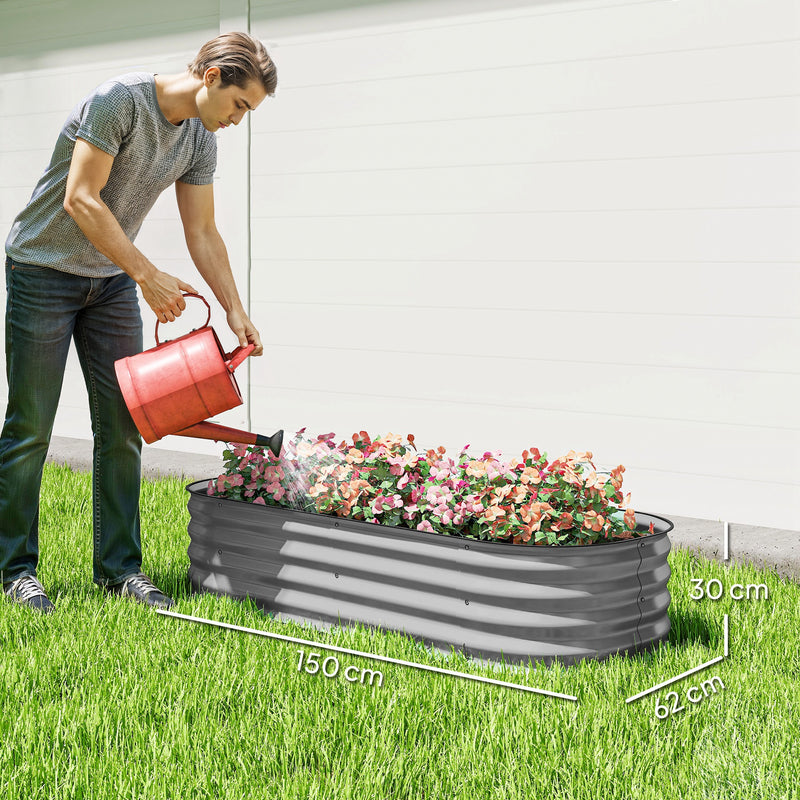 Galvanised Raised Garden Bed Metal Planter Box With Safe Edges For Herbs And Flowers Silver AOSOM