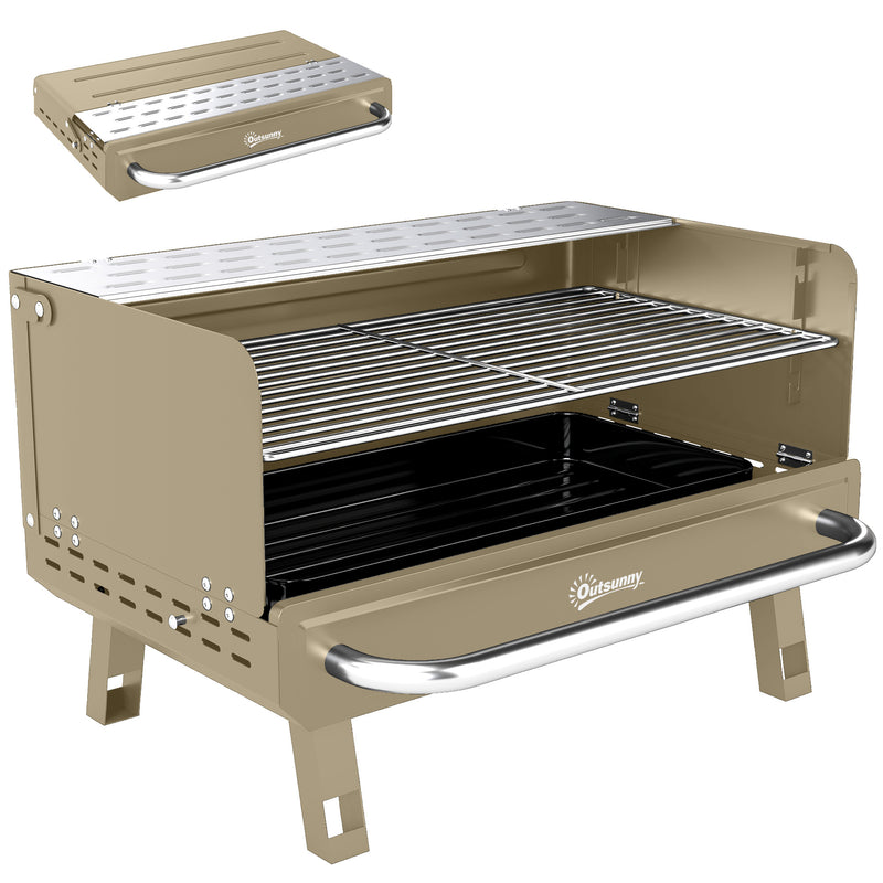 Portable Charcoal BBQ Grill for Easy Outdoor Cooking with Adjustable Grate Khaki AOSOM