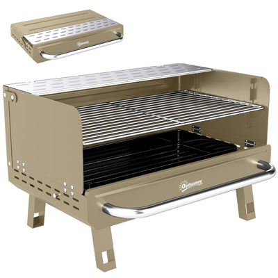 Portable Charcoal BBQ Grill for Easy Outdoor Cooking with Adjustable Grate Khaki AOSOM
