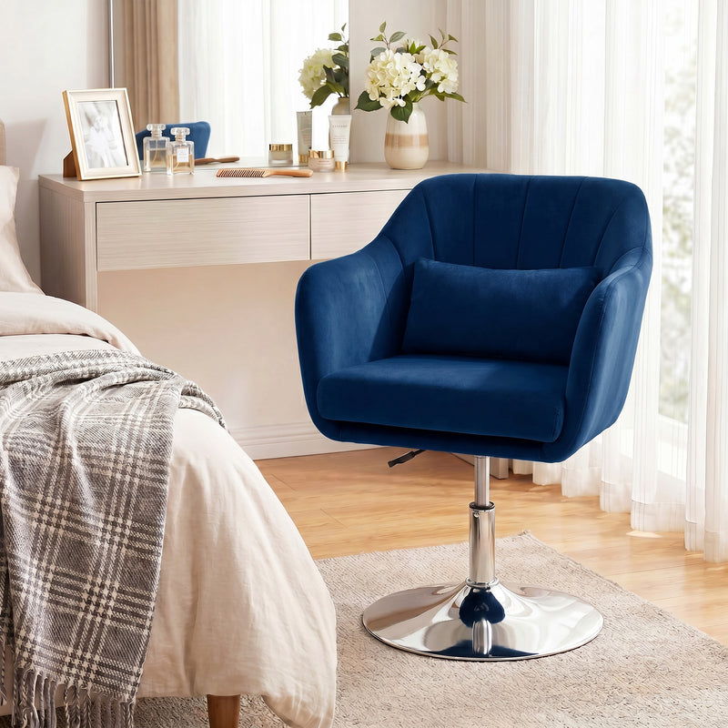 Swivel Lounge Chair with Adjustable Height and Padded Velvet Seat for Bedroom Comfort