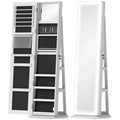 Free Standing Full Length Mirror Jewellery Armoire With LED Lights And Lockable Jewellery Storage White