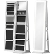 Free Standing Full Length Mirror Jewellery Armoire With LED Lights And Lockable Jewellery Storage White